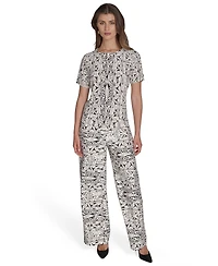 Halston Women's Printed Zipper-Shoulder Crewneck Top