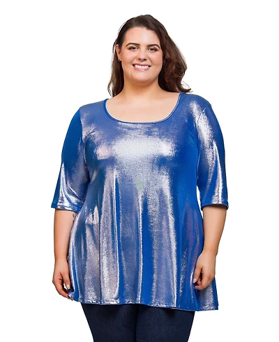 24seven Comfort Apparel Plus Scoop Neck Flared Tunic Top