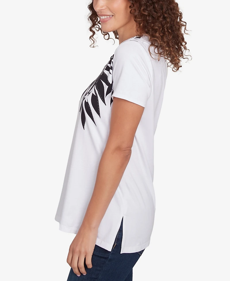 Ruby Rd. Petite Scoop Neck Palm Print T Shirt