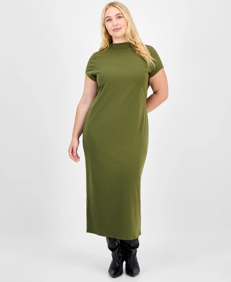 Bar Iii Trendy Plus Ribbed Mock-Neck Midi Dress, Macy's Exclusive