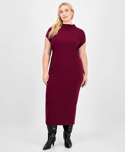 Bar Iii Trendy Plus Ribbed Mock-Neck Midi Dress, Macy's Exclusive