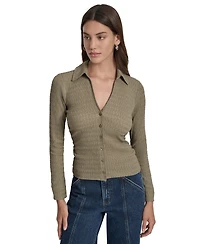 Dkny Jeans Women's Textured Collared Button-Front Top