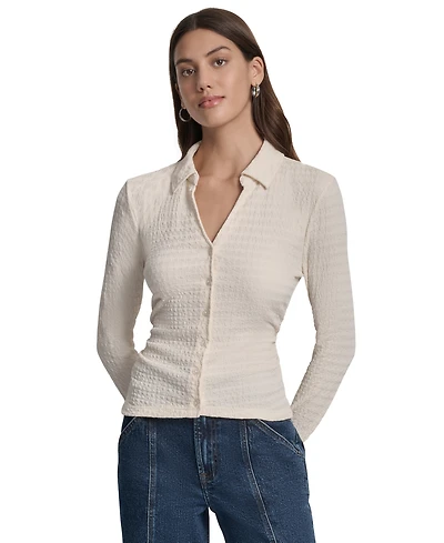 Dkny Jeans Women's Textured Collared Button-Front Top