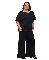 24seven Comfort Apparel Plus Boat Neck Top and Wide Leg Pants Set
