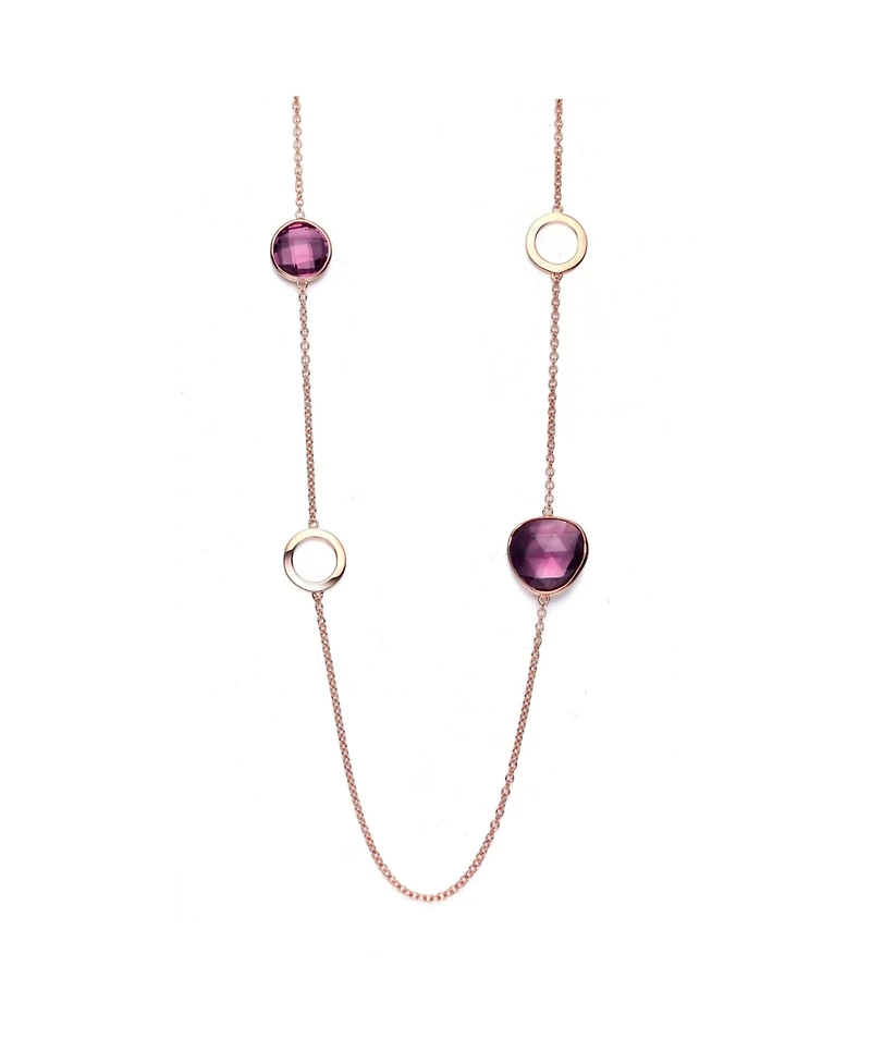 Sterling Silver Extra long 18K Rose Gold Plated Purple Cubic Zirconia Charm Necklace