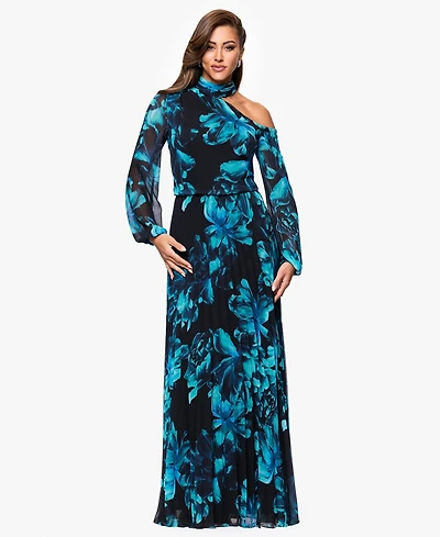 Xscape Petites Mock-Neck Cutout Long-Sleeve Long Sheath Dress