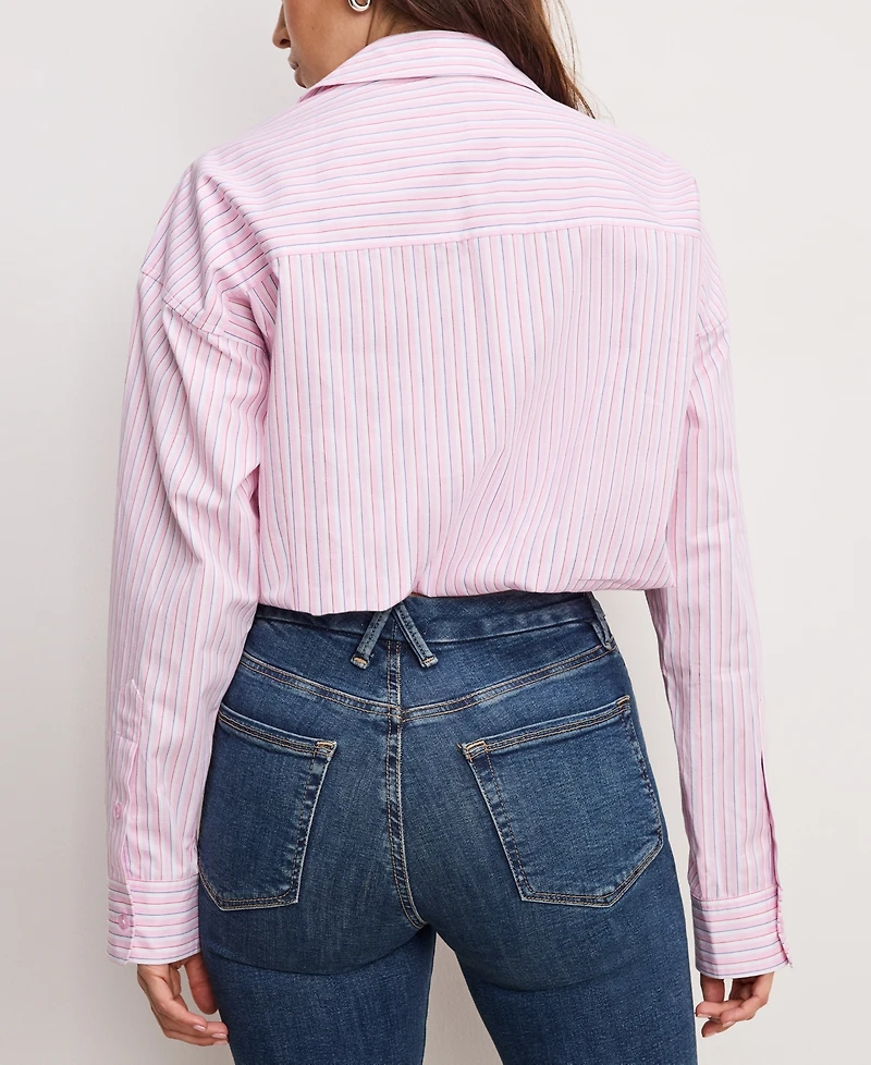 Good American Women's Button-Front Poplin Bubble Shirt