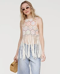 Avec Les Filles Women's Crochet Fringe-Hem Crop Top