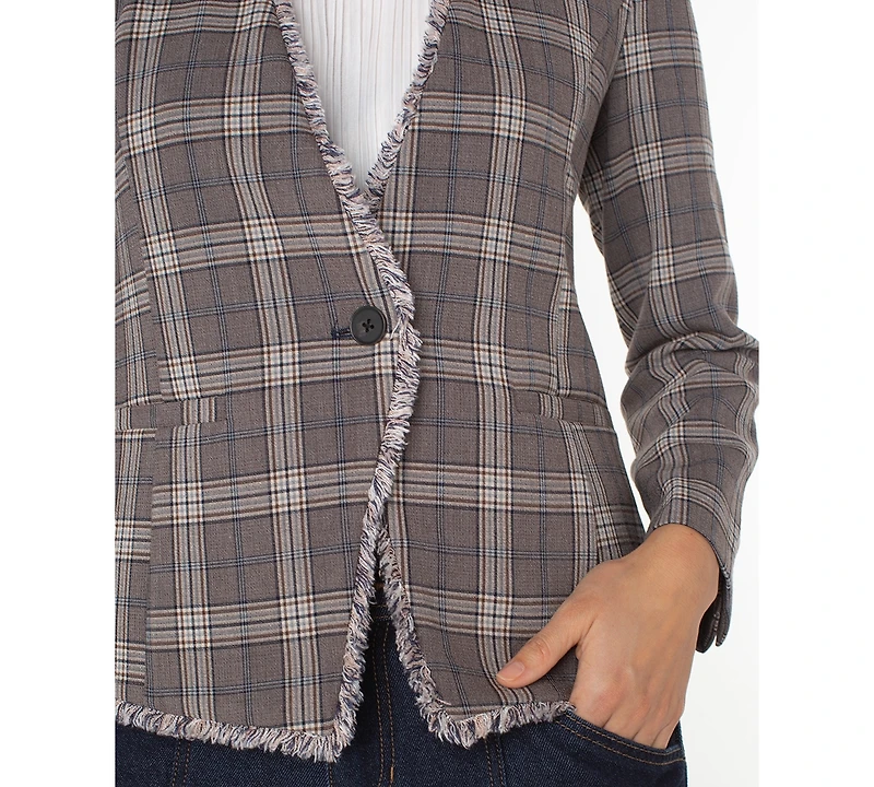 Liverpool Los Angeles Women's Collarless Fray-Trim Fitted Blazer