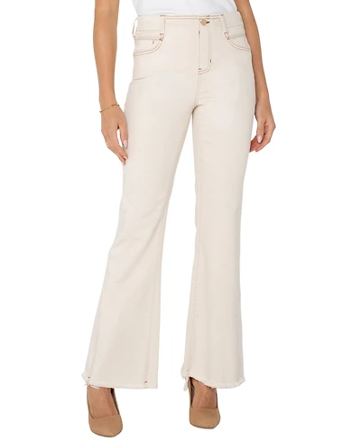 Liverpool Los Angeles Women's Gia Glider Mid-Rise Flare Fray-Hem Jeans