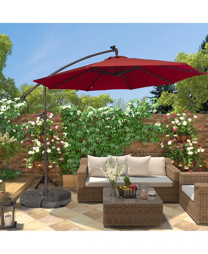 10 Ft Cantilever Patio Umbrella with Lights Offset Crank Large Outdoor Pool