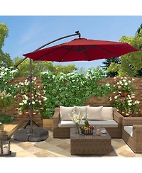 10 Ft Cantilever Patio Umbrella with Lights Offset Crank Large Outdoor Pool