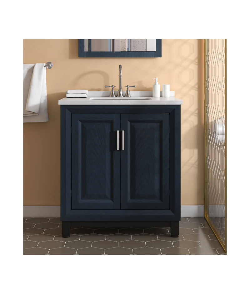 30" Bathroom Vanity with Marbel Undermount Sink and Glass Shelves Storage Cabinet