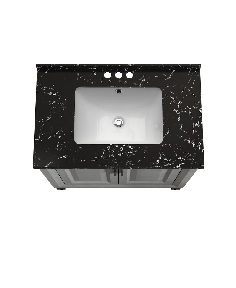30" Bathroom Vanity with Marbel Undermount Sink and Glass Shelves Storage Cabinet