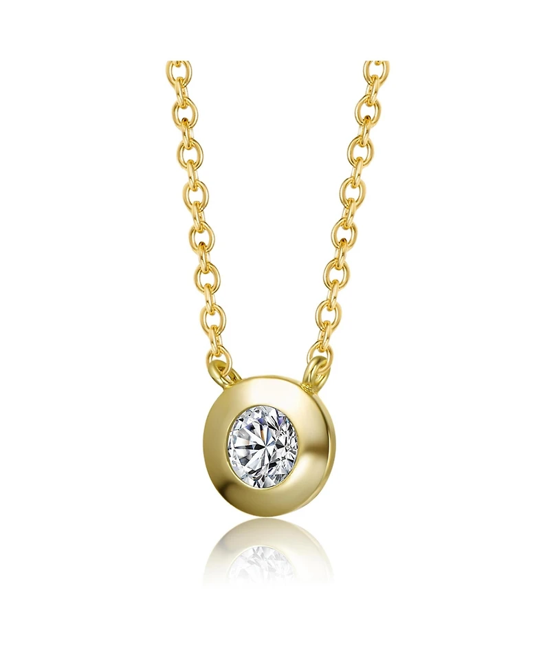 Sterling Silver 14k Gold Plated Round Cubic Zirconia Bezel Solitaire Necklace