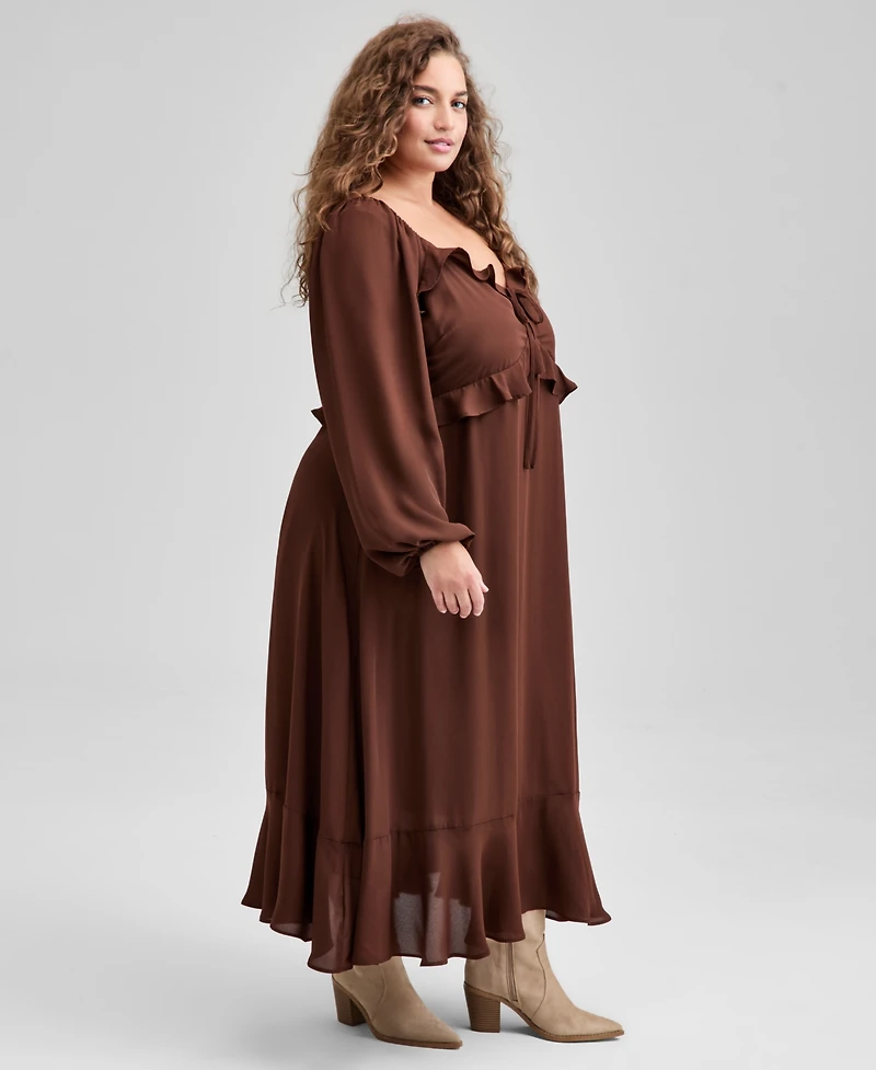 And Now This Trendy Plus Size Ruffle-Trim Long-Sleeve Dress, Macy's Exclusive
