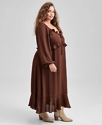 And Now This Trendy Plus Size Ruffle-Trim Long-Sleeve Dress, Macy's Exclusive