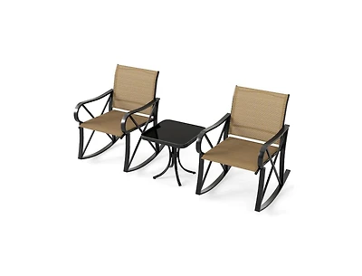 3 Piece Patio Rocking Set with Smooth Motion Outdoor Rocker Chair Bistro