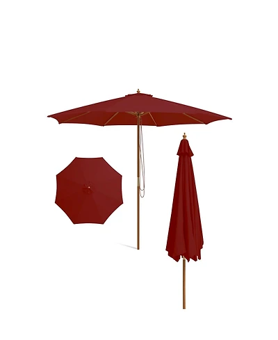 Patio Umbrella with 8 Wooden Ribs and 3 Adjustable Heights