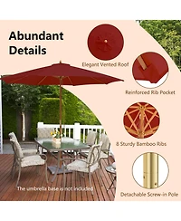 Patio Umbrella with 8 Wooden Ribs and 3 Adjustable Heights
