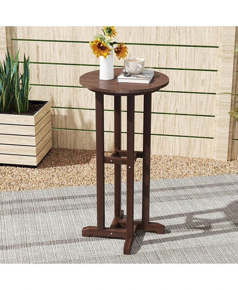 Round Bar Table Patio Hdpe Height Dining with Slatted Tabletop