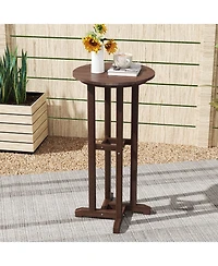 Round Bar Table Patio Hdpe Height Dining with Slatted Tabletop
