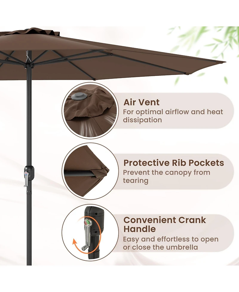 Patio Umbrella with Crank Handle and 8 Sturdy Ribs for Outdoor Shade