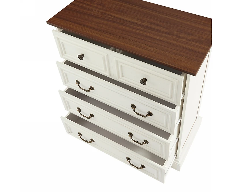 Modern White 5 Drawer Dresser Bathrooom Cabinet Ample Storage Wide Chest of Drawers