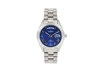 Peugeot Men's 40mm Blue Face Fluted Bezel Steel Bracelet Watch