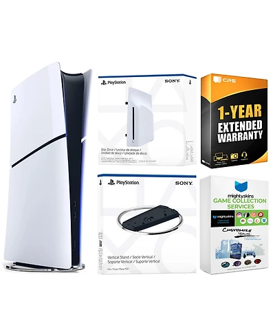 Sony PlayStation 5 Slim Digital Bundle with Disc Drive, Vertical Stand, MightySkins Game Collection Services