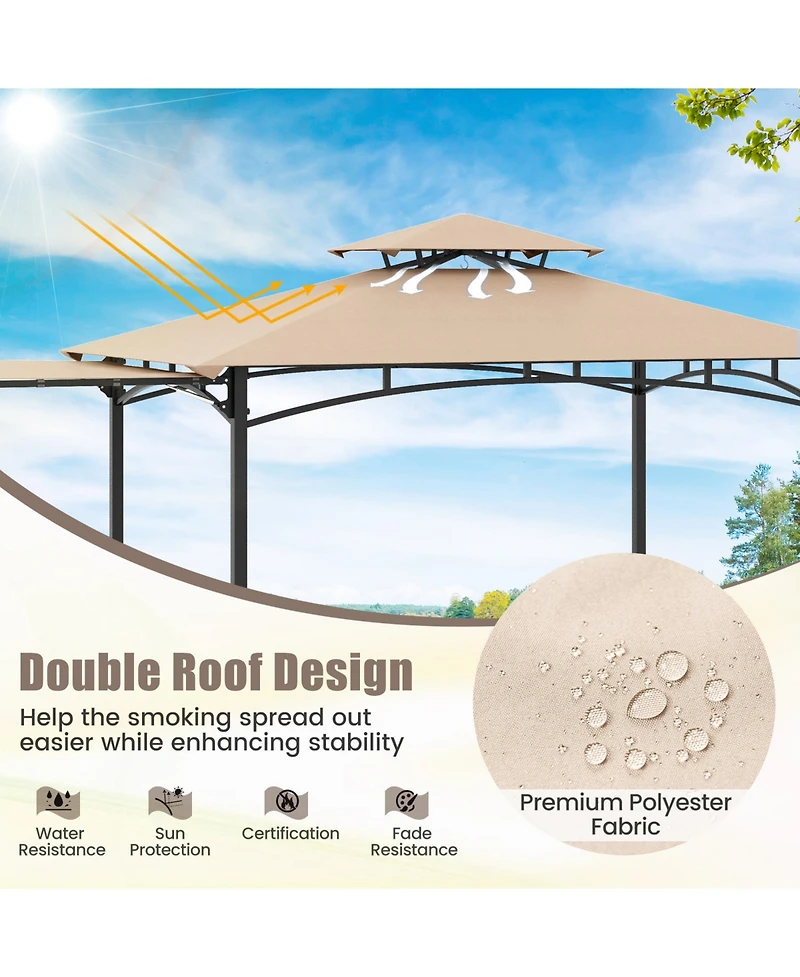 Slickblue Grill Gazebo with Side Awning and Double-Tiered Top for Patio or Backyard