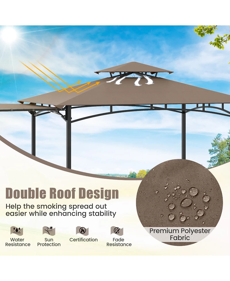 Slickblue Grill Gazebo with Side Awning and Double-Tiered Top for Patio or Backyard