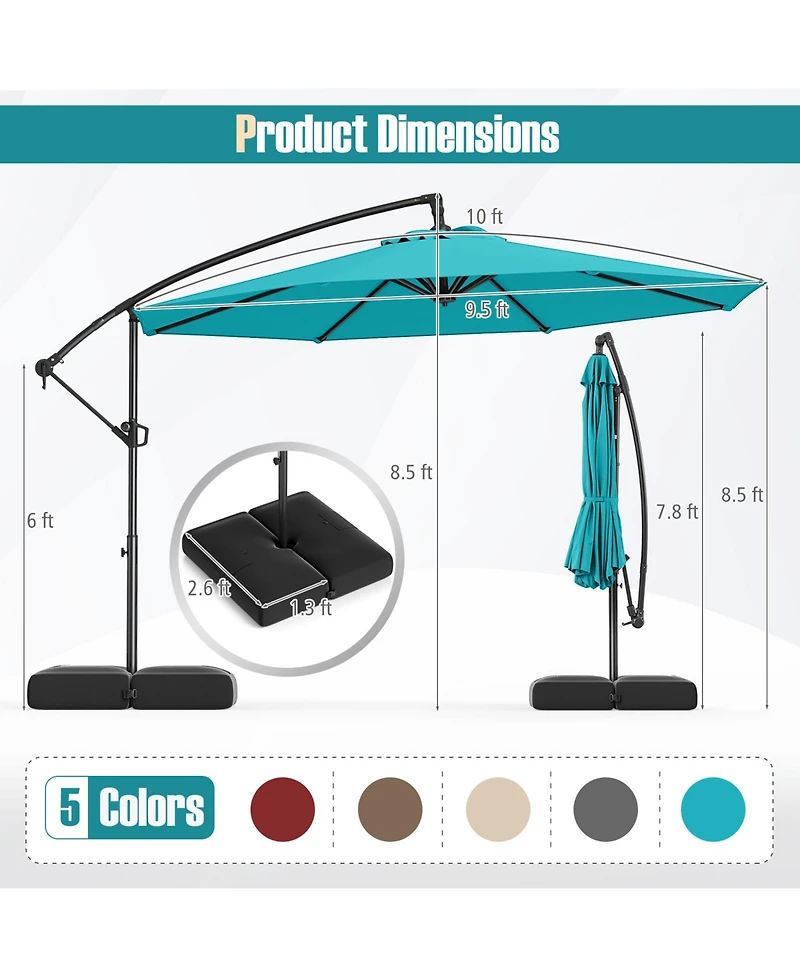 Offset Hanging Umbrella with Base Patio Cantilever Umbrella with Tilt