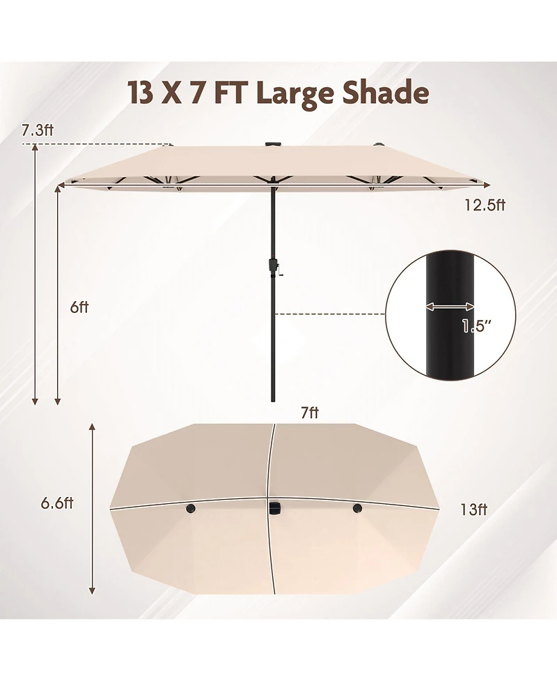 Large Patio Umbrella with Led Solar Lights Crank Handle
