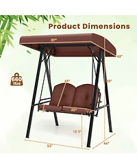 2-Person Outdoor Porch Swing with A-Shaped Metal Stand and Adjustable Canopy