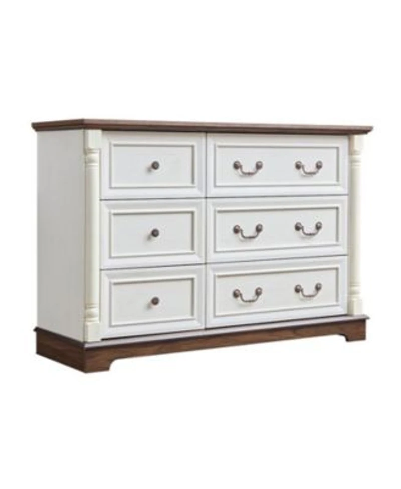 Farmhouse Style 6 Drawer Dresser Chest With Base Wooden Rustic Chest Of Drawers Storage Dresser Organizer For Bedroom Living Room