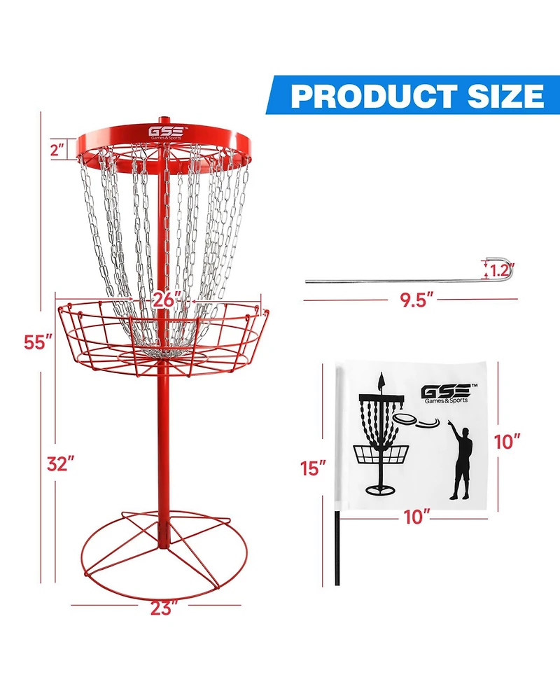 Deluxe 24-Chain Disc Golf Targets Basket, Metal Flying Practice Basket (Black/Blue/Orange/Red)