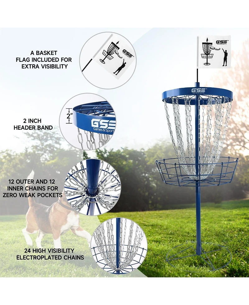 Deluxe 24-Chain Disc Golf Targets Basket, Metal Flying Practice Basket (Black/Blue/Orange/Red)