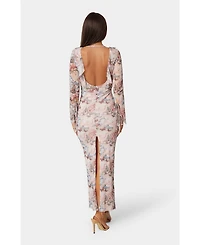 Bebe Women's Long Sleeve Ruffle Neck Maxi Dress