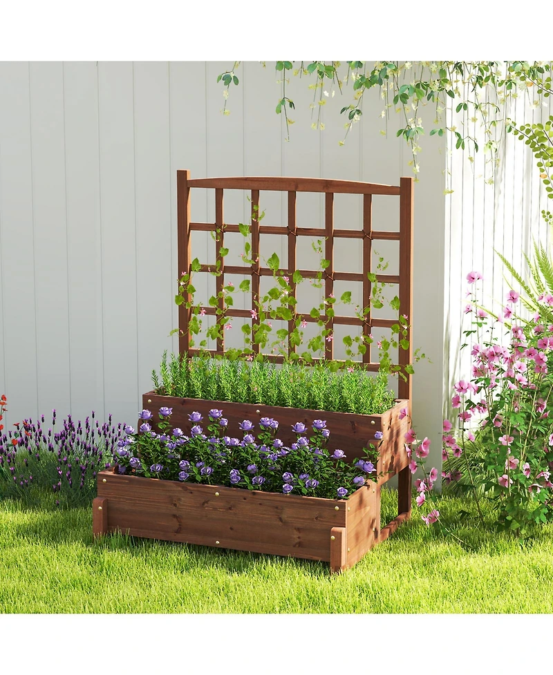 Raised Garden Bed with Trellis 2-tier Planter Box with Drainage Holes