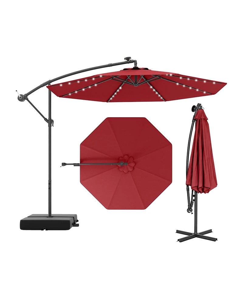 Slickblue Patio Umbrella Offset Cantilever Umbrella with 40 Solar Powered Lights