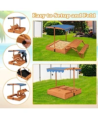 Slickblue Kids Wooden Sand Box with Foldable Picnic Sensory Table and Bench