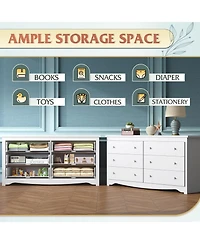 Wlive Wood Dresser With 6 Drawer Wide Chest Of Drawers For Bedroom Long Nightstand With Drawers Oak Furniture Large Storage Tower Unit Closet Store Or