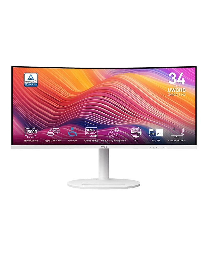 Msi Modern MD342CQP 34" 21:9 Uwqhd 120Hz Curved Va Led Hdr Monitor, Matte White