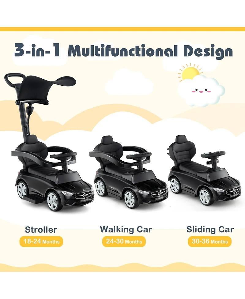 3-in-1 Mercedes Benz Ride-On Toddler Sliding Car with Push Handle