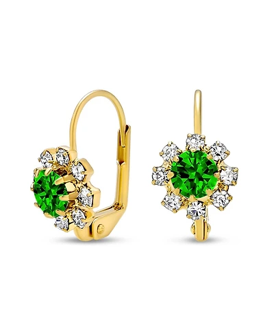 Bling Jewelry Flower Crystal Drop Earrings Gold Plated Brass Lever Back