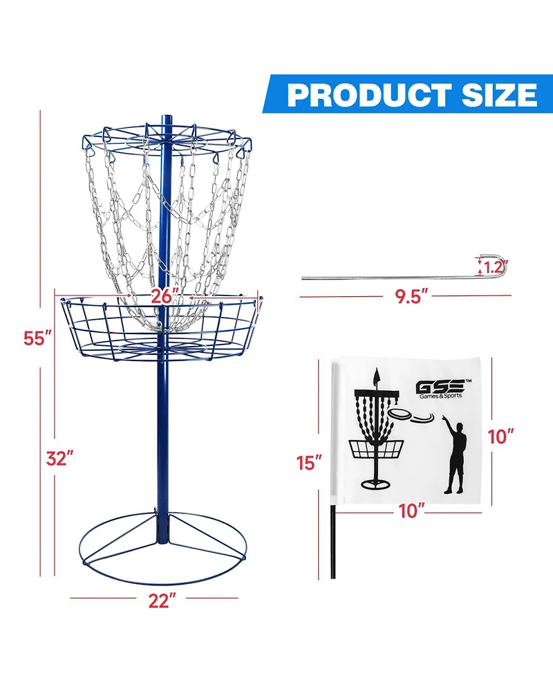 Portable 12-Chain,Disc Golf Targets Basket, Metal Flying Disc Practice Basket(Black/Blue/Orange/Red)