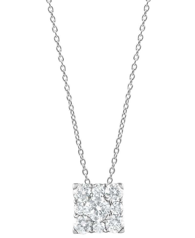 Forever Grown Diamonds Lab Grown Diamond Square Cluster Pendant Necklace (1 ct. t.w.) in Sterling Silver, 16" + 2" extender
