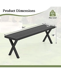 Patio Metal Bench with Slatted Seat and X-Shaped Legs for Outdoor Seating