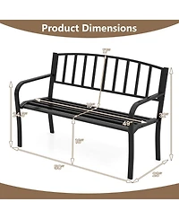 Outdoor Garden Bench with Slatted Backrest and Curved Armrests